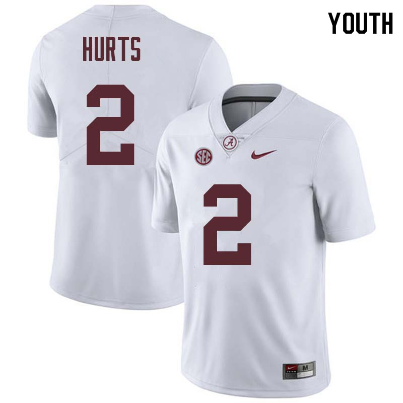 Alabama Crimson Tide Youth Jalen Hurts #2 White NCAA Nike Authentic Stitched College Football Jersey SG16A61IH